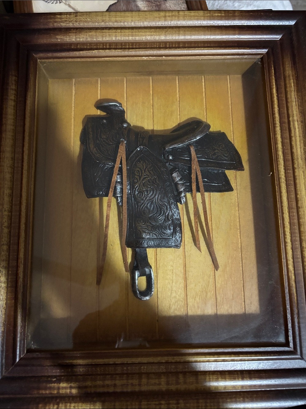 Framed shadowbox Black Decorative Western Saddle Wall Art
